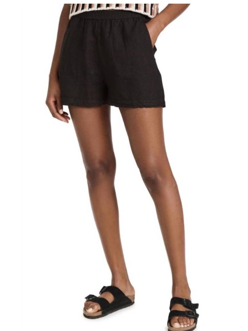 Enza Costa French Linen Shorts High Waisted 2” Inseam Black USA Made Size 0